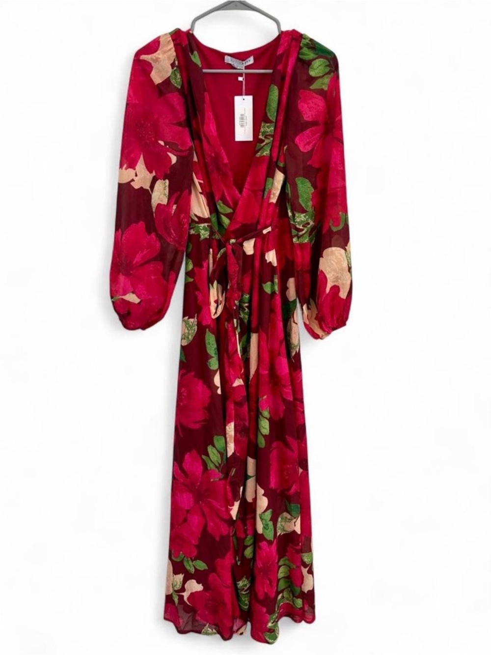 NWT Baltic Born Floral Wrap Maxi Dress Medium Chiffon Formal Elegant Wedding - Picture 2 of 8